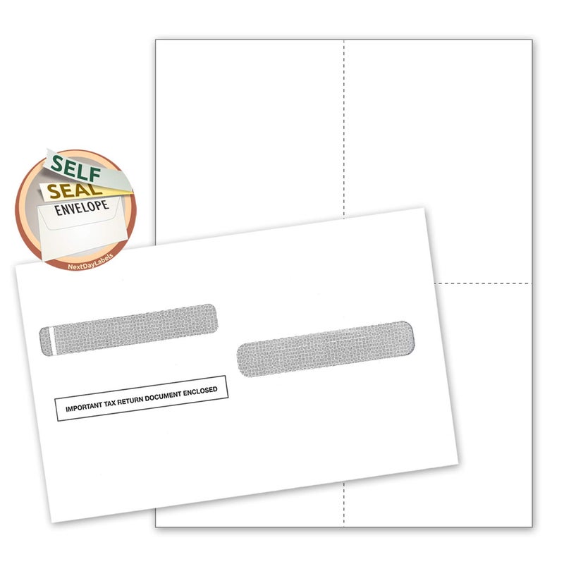 Quality Paper W-2 Forms Blank Paper 4-Up Version"NO Instructions on Back" for Laser and Ink Jet Printer (Forms & Self Seal Envelopes) (100 Sets) - Image 1